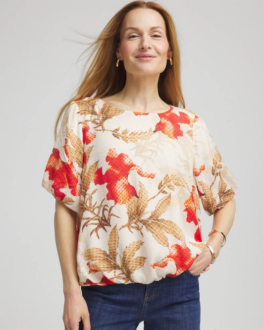 Floral Bubble-Hem Blouse
