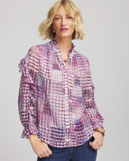 Gingham-Print Georgette Blouse