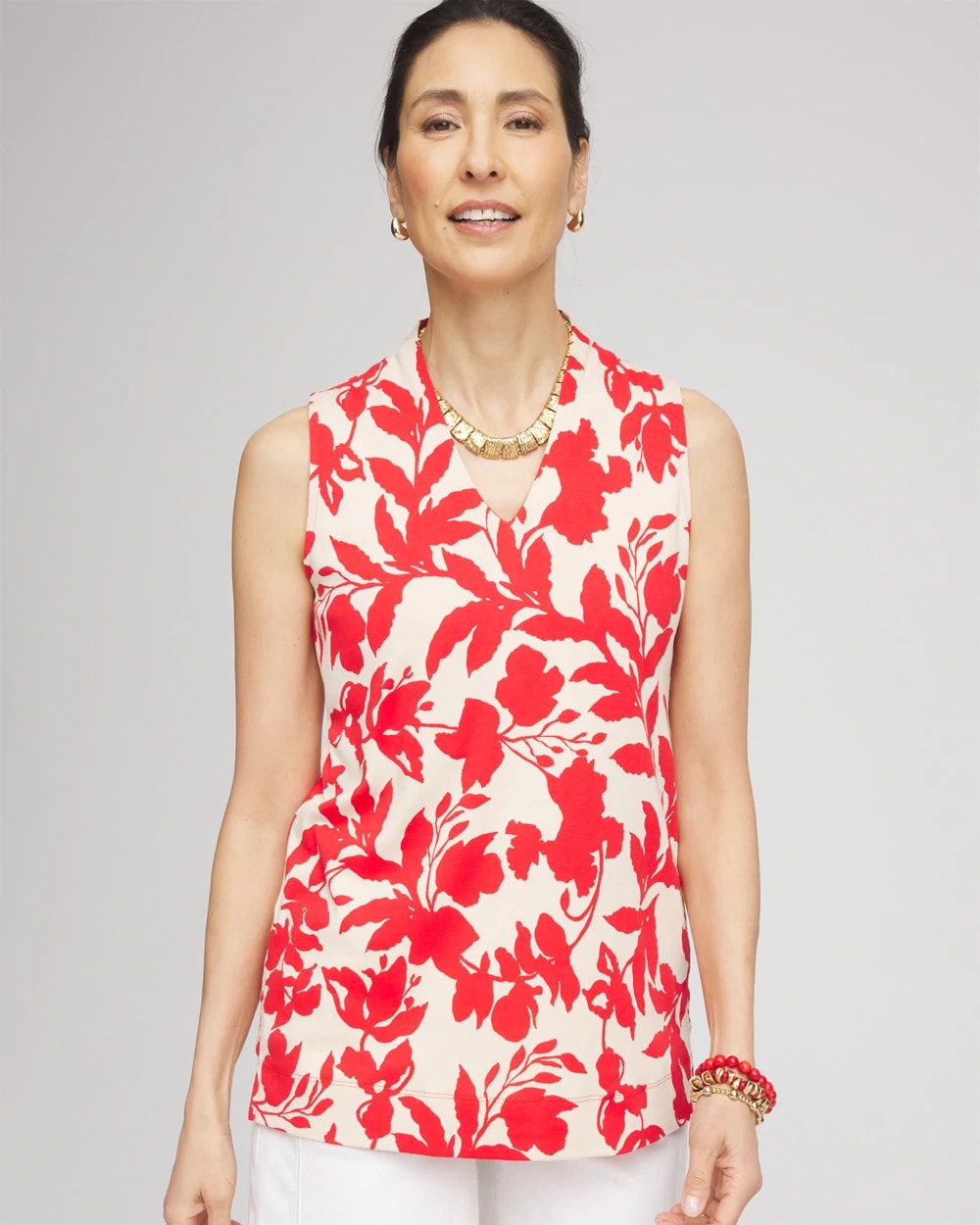Floral Sleeveless V-Neck Tunic