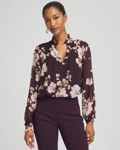Frosty Floral Ruffleneck Blouse
