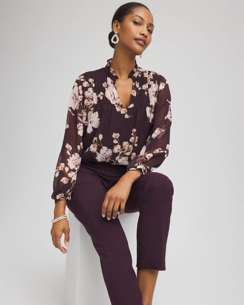 Frosty Floral Ruffleneck Blouse