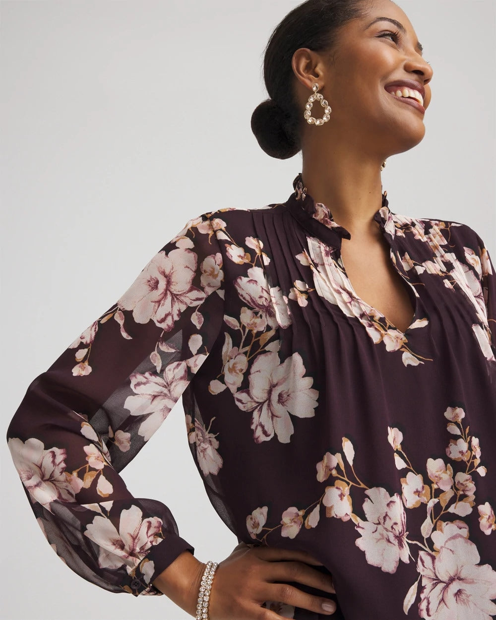 Frosty Floral Ruffleneck Blouse