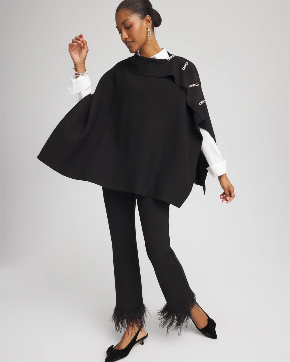 Embellished Bow Poncho