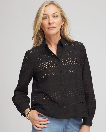 Embroidered Eyelet Collared Shirt
