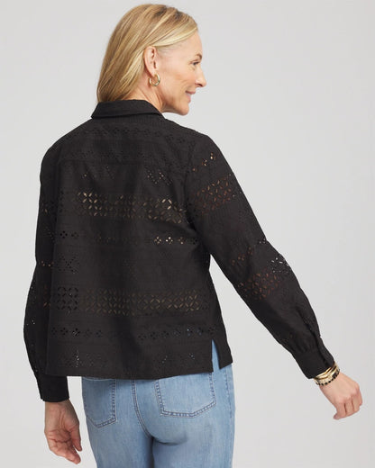 Embroidered Eyelet Collared Shirt
