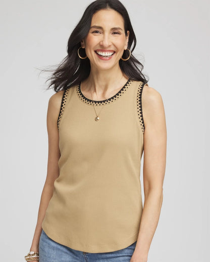 Contrast-Trim Ribbed Cotton Tank Top