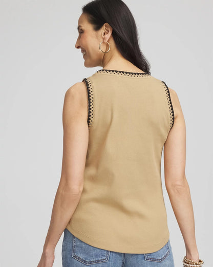 Contrast-Trim Ribbed Cotton Tank Top