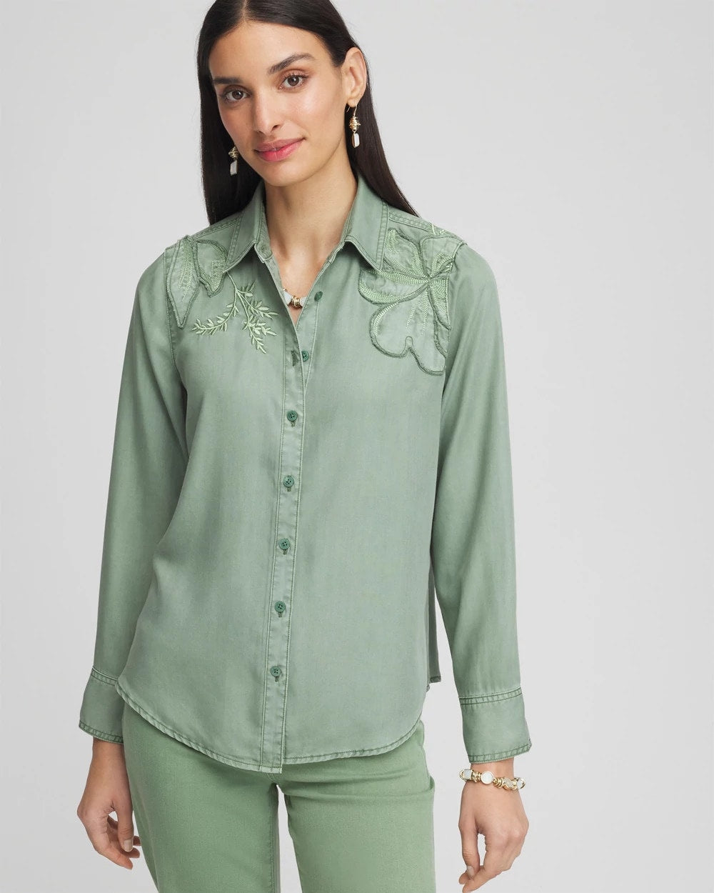Embellished Lyocell Tencel™ Collared Shirt