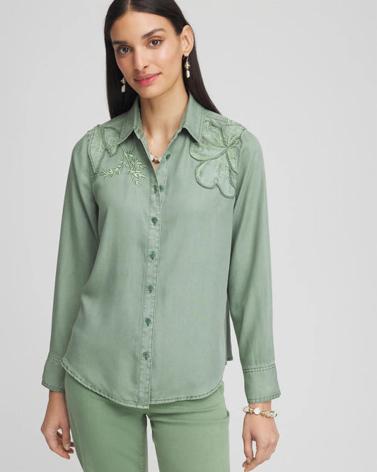Embellished Lyocell Tencel™ Collared Shirt