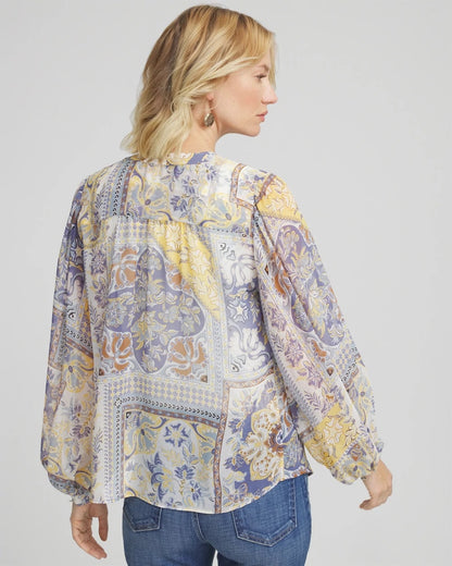 Artisanal Georgette Blouson-Sleeve Blouse