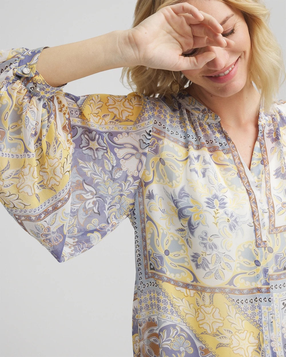 Artisanal Georgette Blouson-Sleeve Blouse