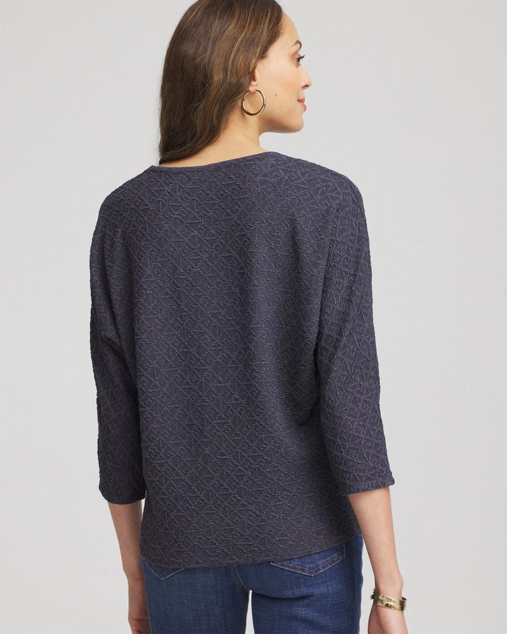 Textured Denim-Motif Tapered-Hem Top