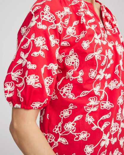 Floral Embroidered Cotton Peasant Blouse