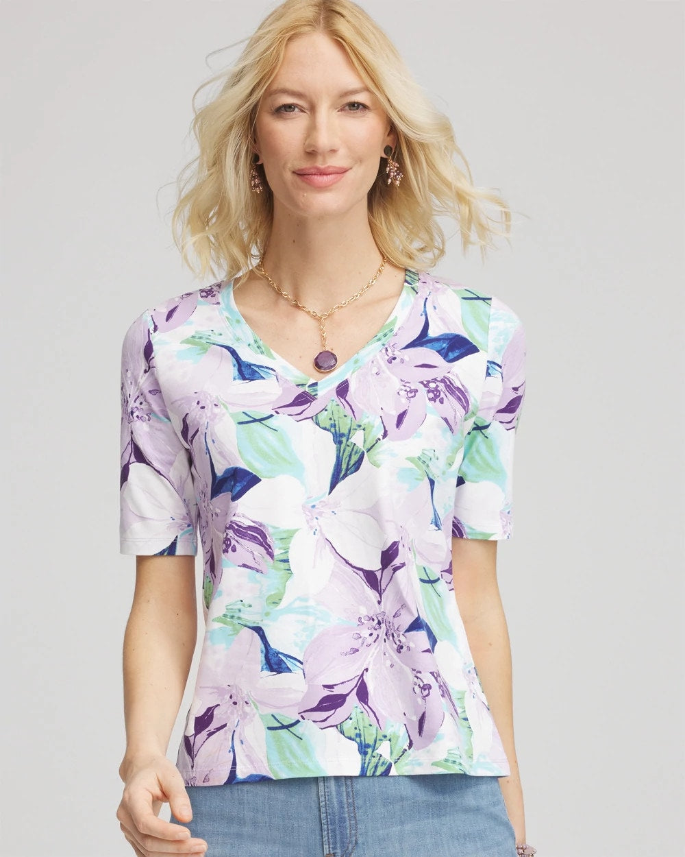 Lily Print V-Neck Perfect Tee