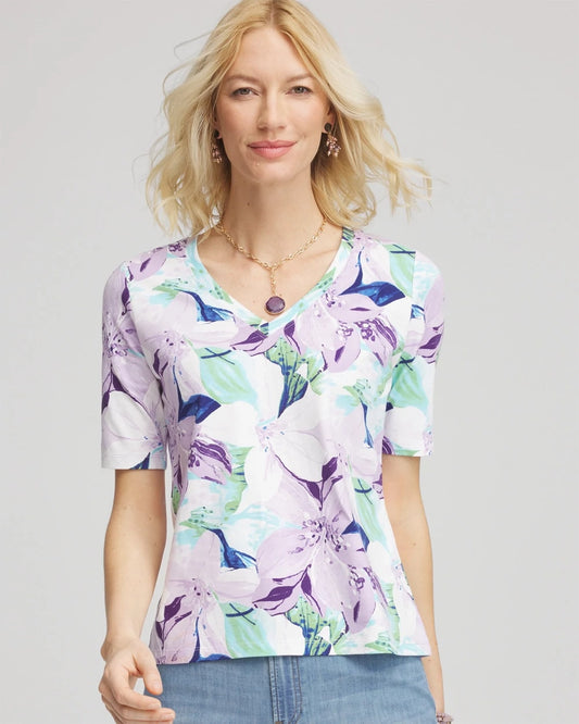 Lily Print V-Neck Perfect Tee