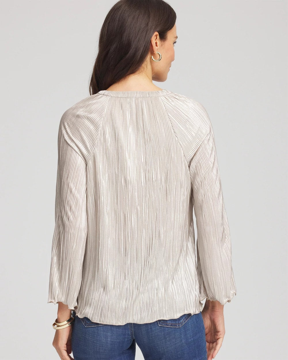 Foiled Pleated V-Neck Tee