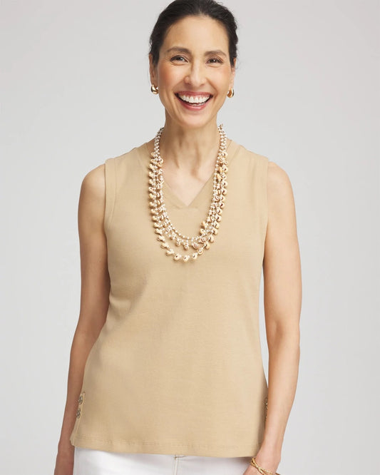 Sleeveless V-Neck Button Tank
