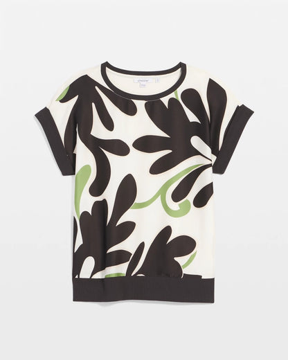 Floral Rib-Knit Satin Top