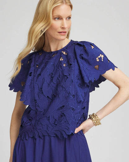 Lace Detail Flutter Sleeve Top