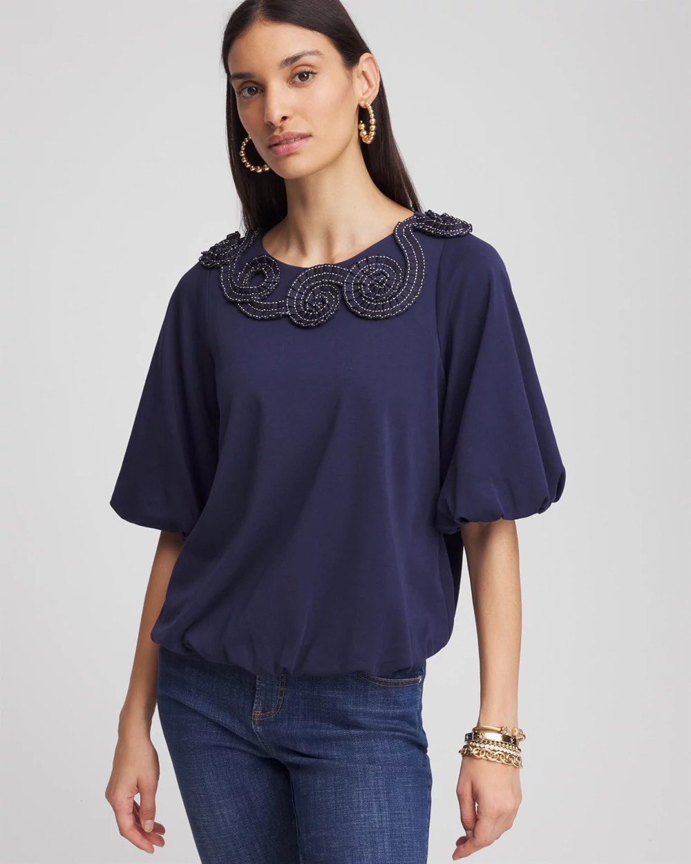 Bubble Hem Pleated Cotton Top