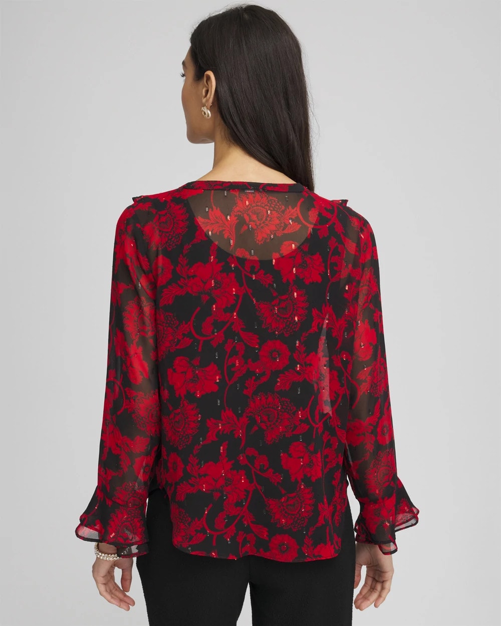 Georgette Clip Dot Ruffle Blouse