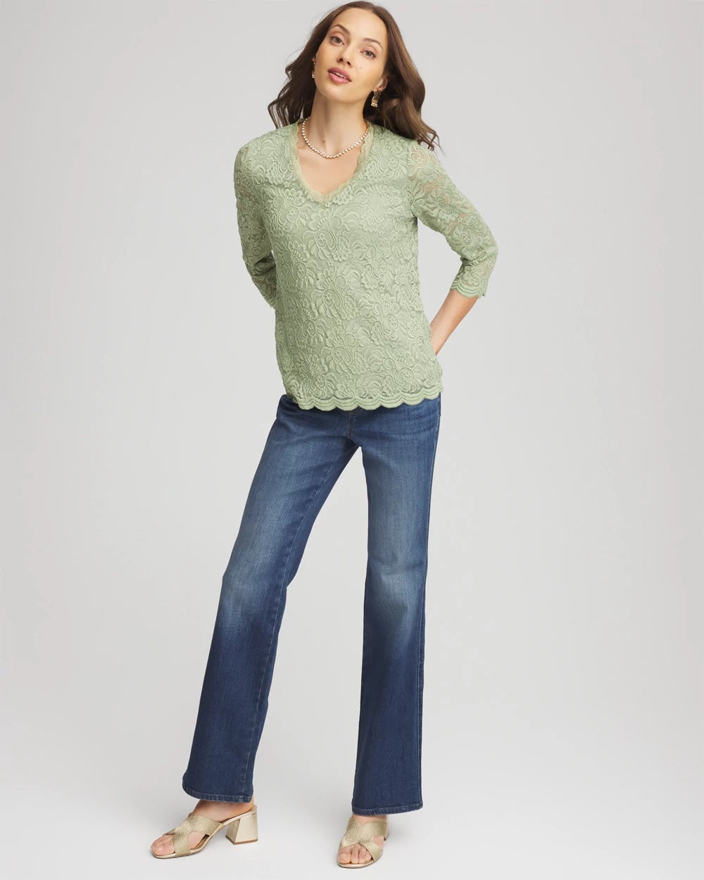 Lace Scallop-Hem Knit Tee