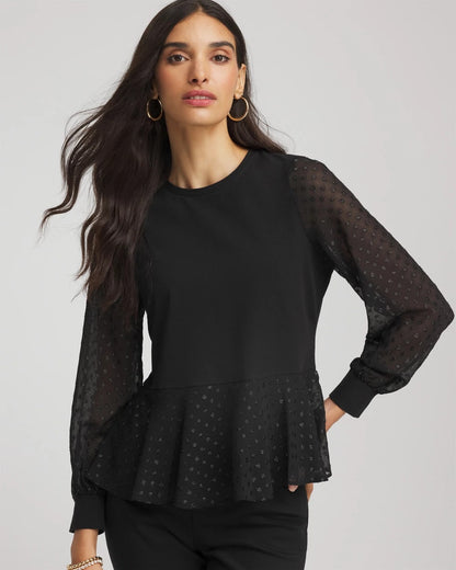Clip-Dot Peplum Top