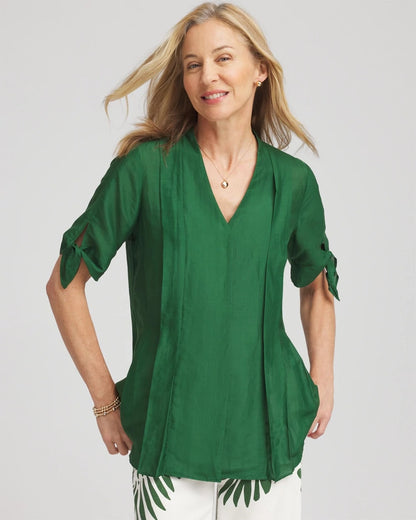 Cotton Voile & Silk Pleated Blouse