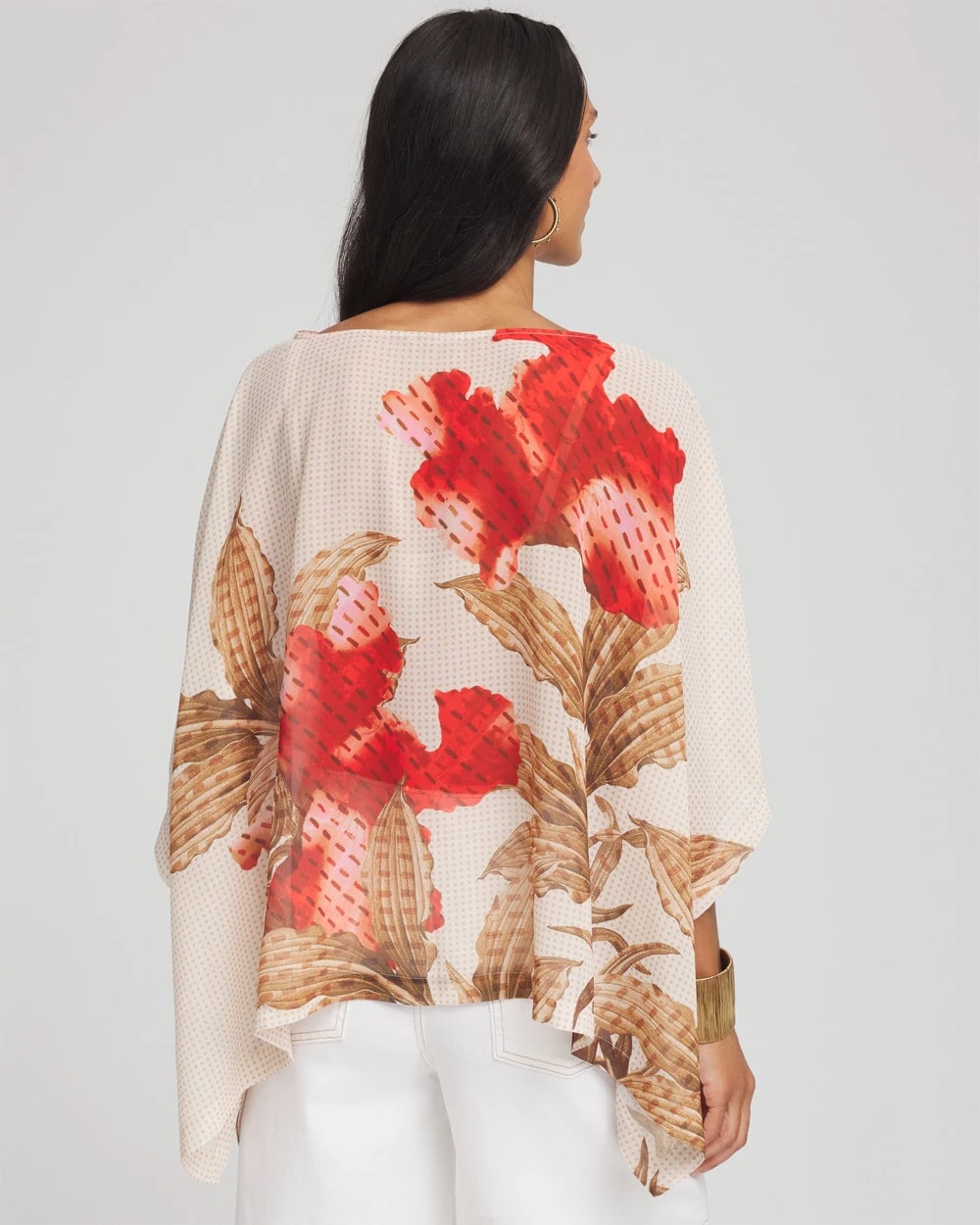 Floral Chiffon Pull-Over Poncho