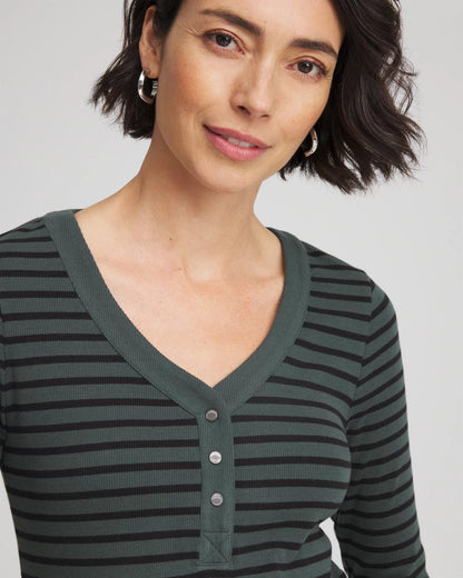 Zenergy® Ribbed Striped Henley Tee