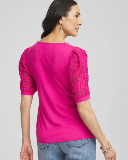 Touch of Cool™ Crochet Lace Square-Neck Tee