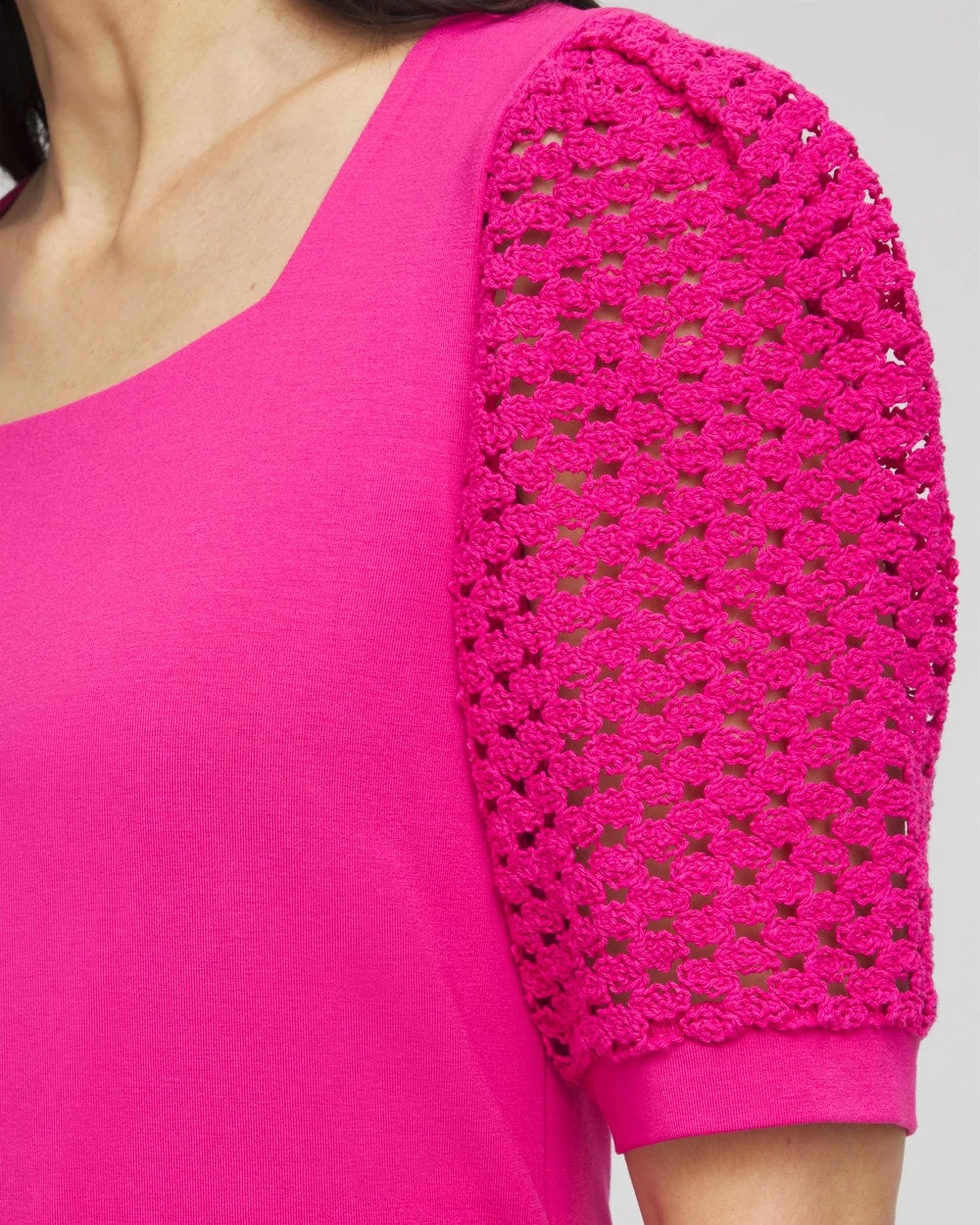 Touch of Cool™ Crochet Lace Square-Neck Tee