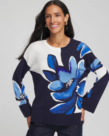 Floral Intarsia Crewneck Pullover