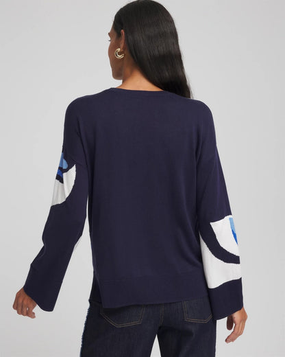 Floral Intarsia Crewneck Pullover