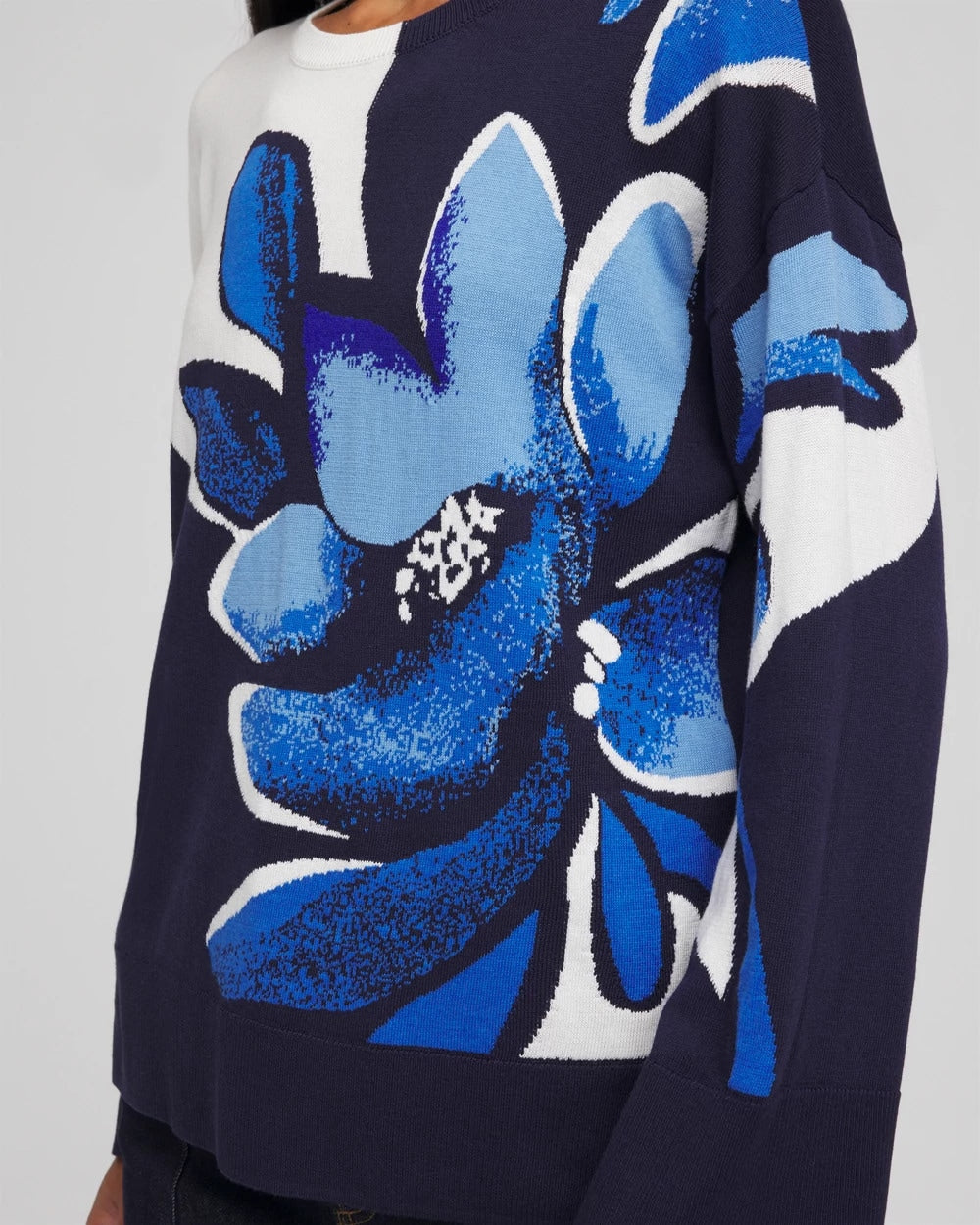 Floral Intarsia Crewneck Pullover