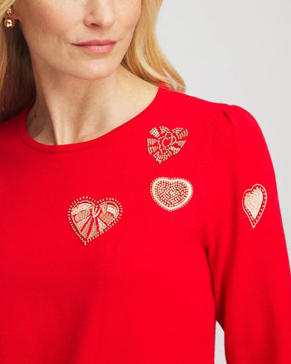 V-Day Embroidered Heart Pullover