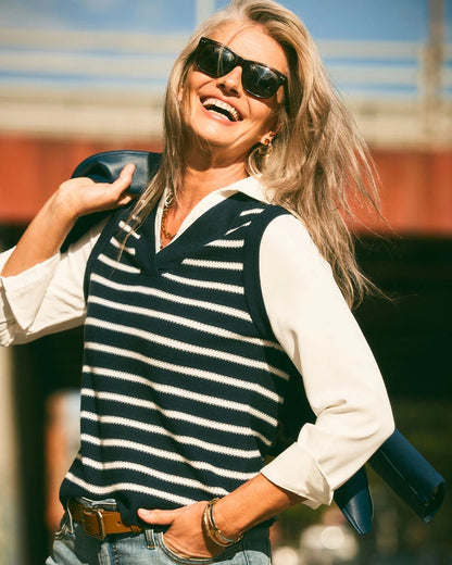 Striped V-Neck 2 in 1 Sweater Vest