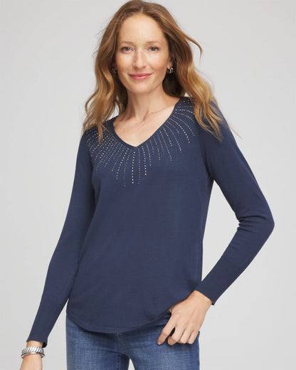 Ella Embellished V-Neck Sweater