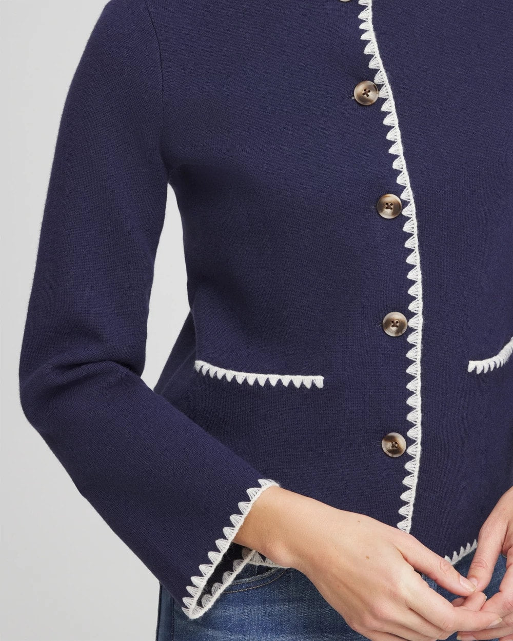 Blanket Stitch Crewneck Cardigan
