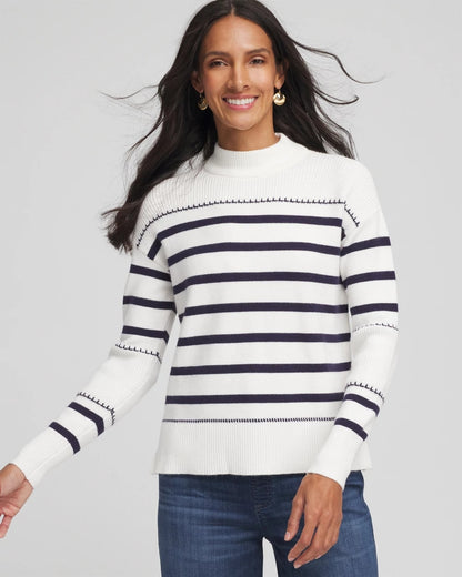 Striped Relaxed Mockneck Pullover