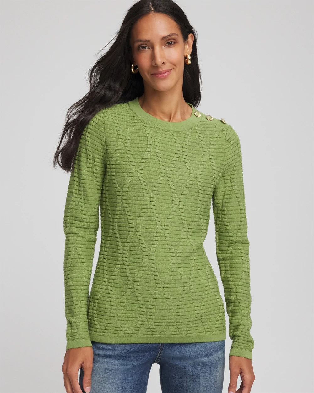 Button Shoulder Crewneck Pullover