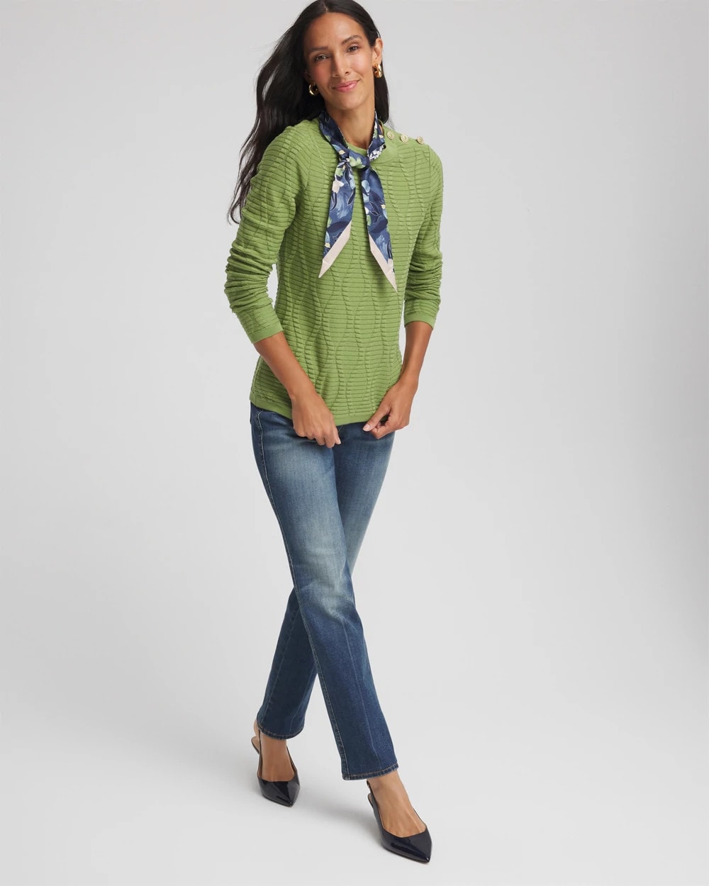 Button Shoulder Crewneck Pullover