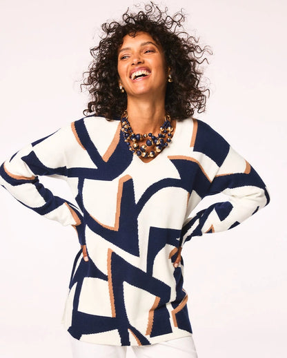 Geo Intarsia V-Neck Tunic