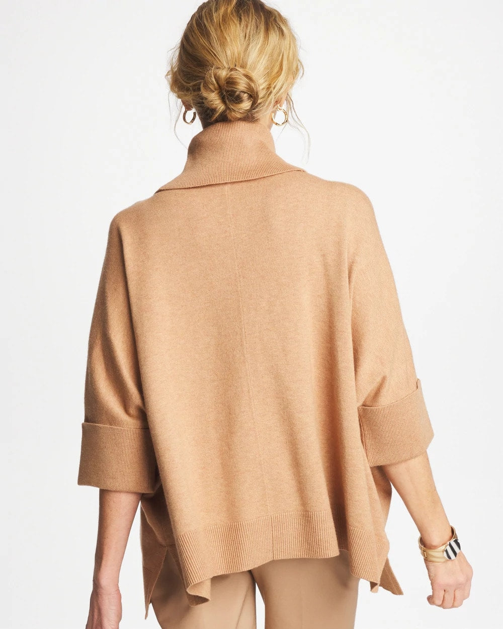 Cowlneck Knit Fringe Poncho