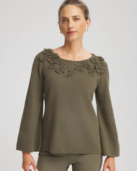 Appliqué Flared-Sleeve Sweater