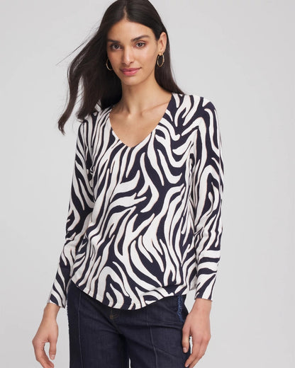 Ella Zebra V-Neck Pullover Sweater