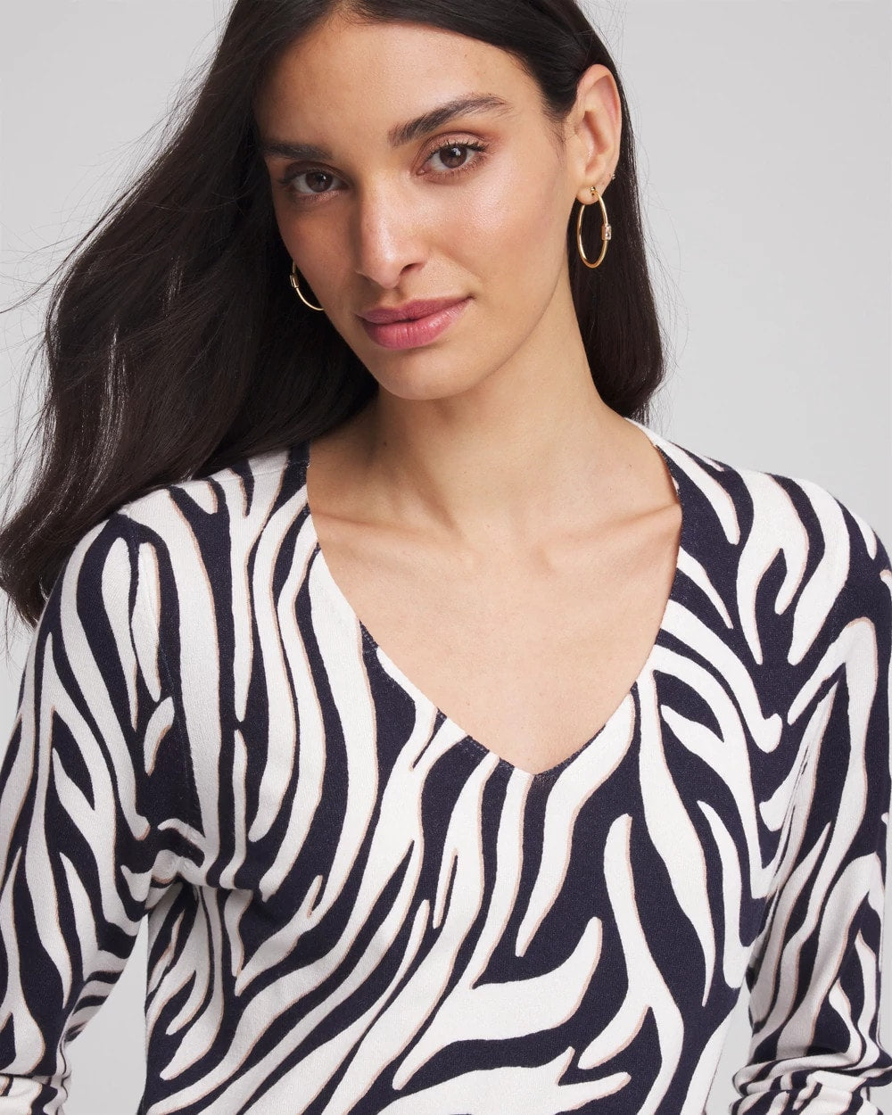Ella Zebra V-Neck Pullover Sweater