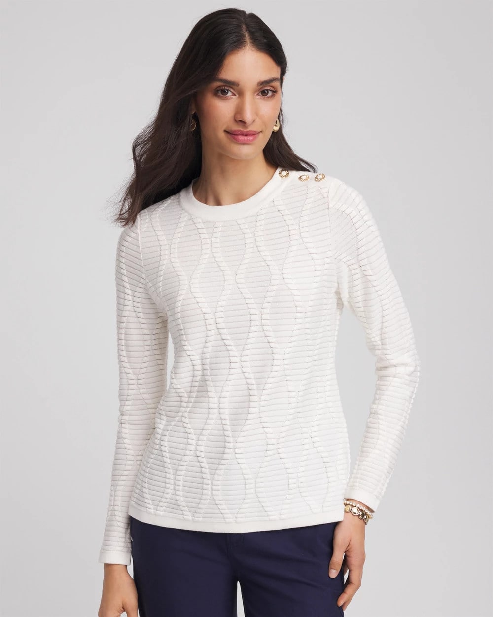 Button Shoulder Crewneck Pullover