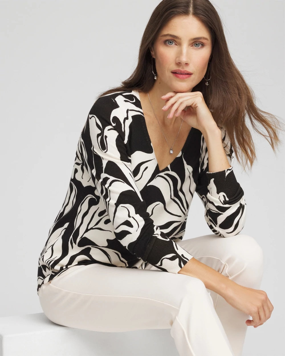 Ella Printed V-Neck Sweater