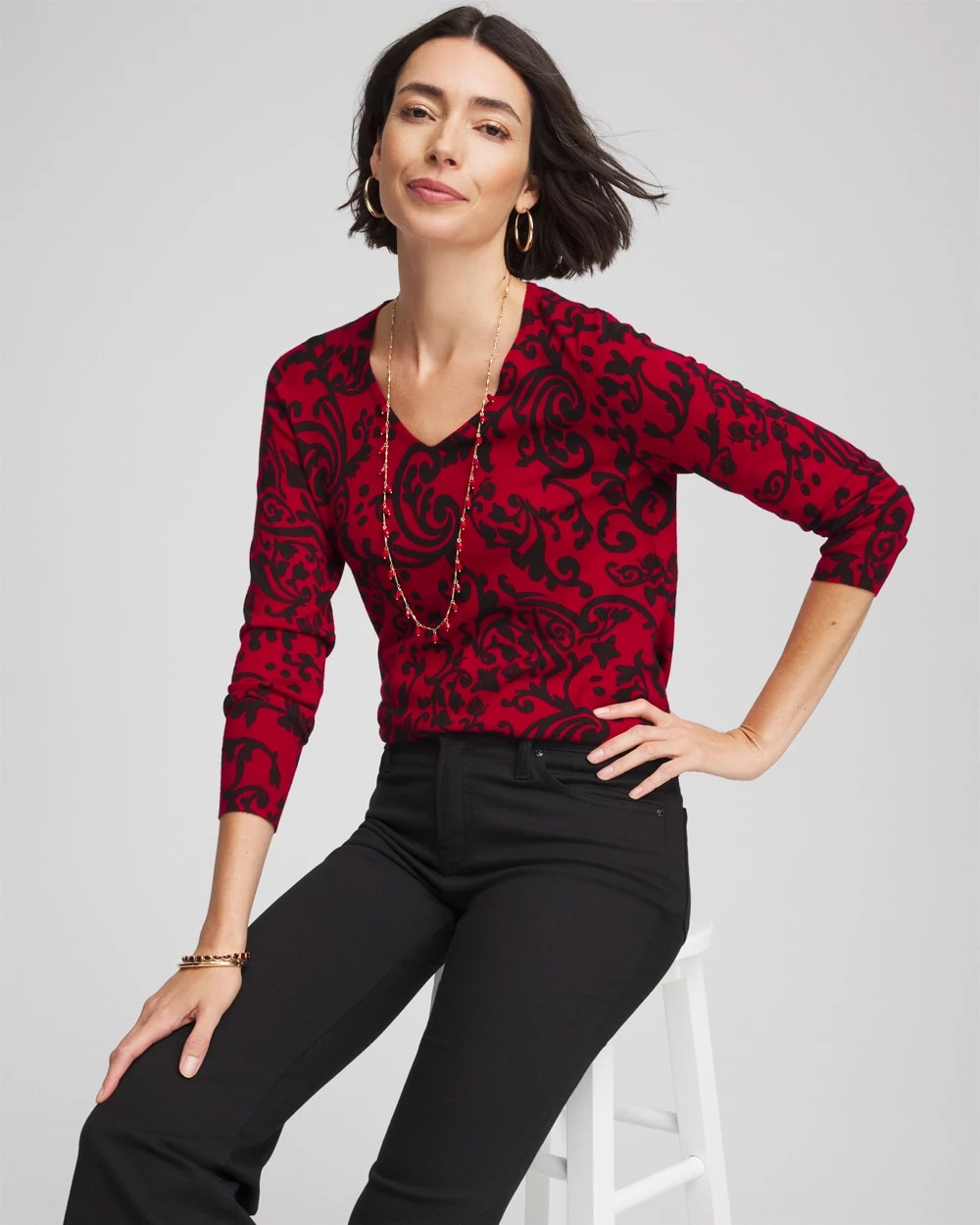 Ella Printed V-Neck Sweater